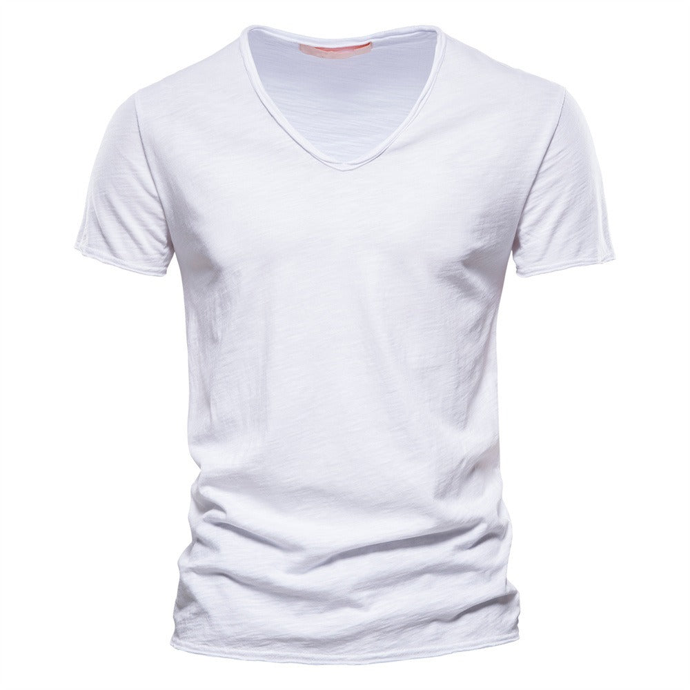 Herren T-Shirt mit tiefem V-Ausschnitt, 100 % Baumwolle, einfarbig, V-Kragen, hochwertiges Basic-T-Shirt | F037