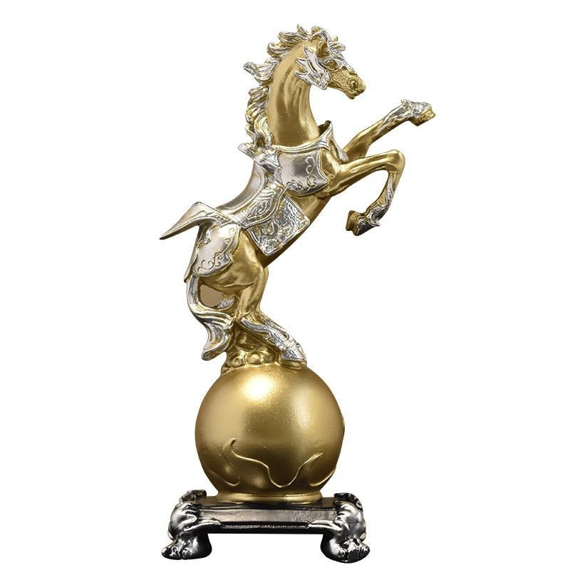 Goldene galoppierende Pferdestatue aus Kunstharz, handgefertigtes Ornament für Heim- und Bürodekoration | BY230822