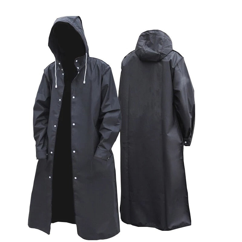 Herren-Regenmantel aus Polyester, wasserdicht, lange Regenjacke mit Kapuze, Outdoor-Wanderregenmantel | 1210