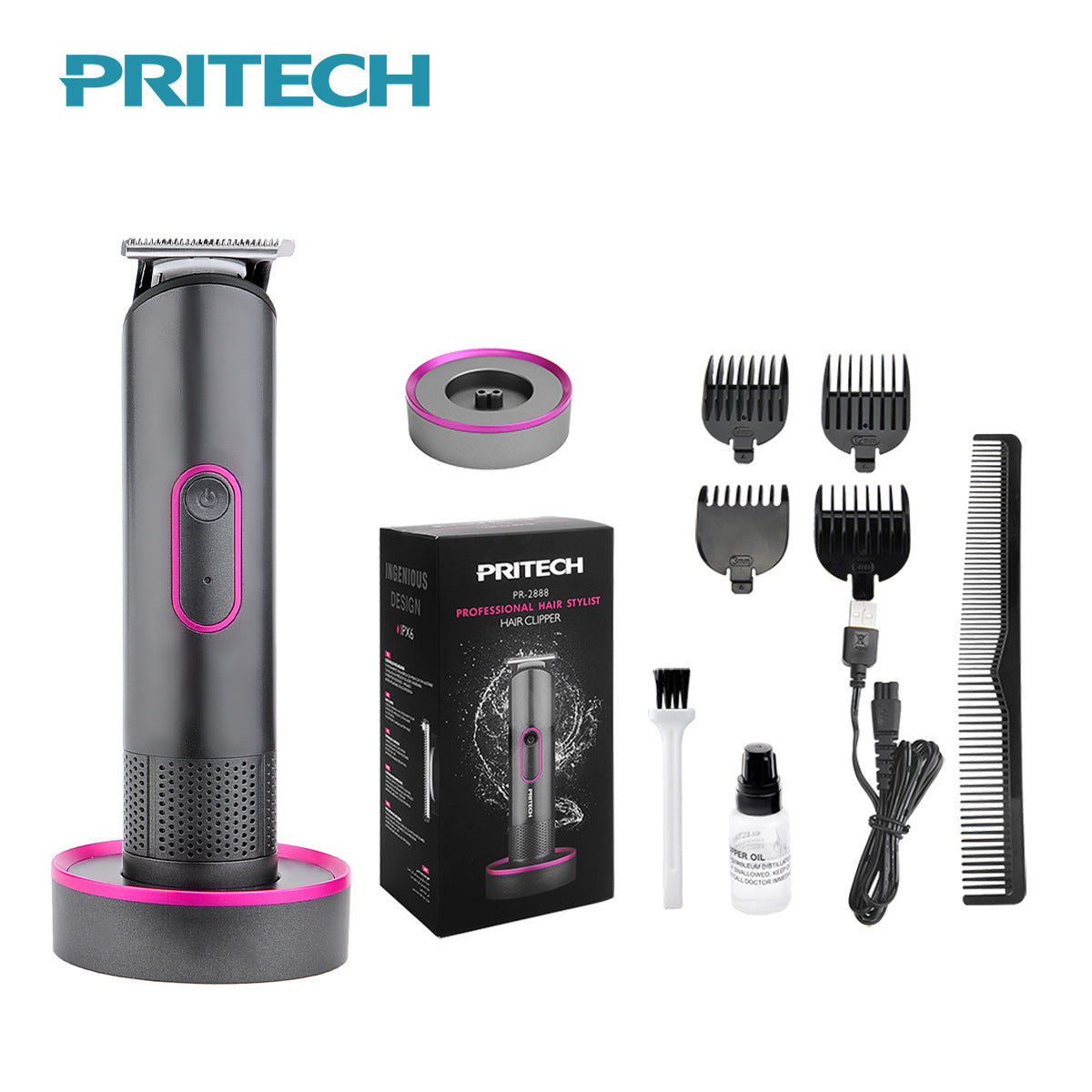 PRITECH Wasserdichter kabelloser Haarschneider, wiederaufladbare Haarschneidemaschine aus Edelstahl | PR-2888