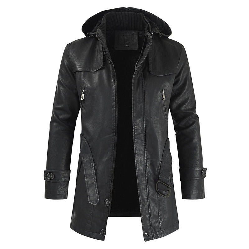 Herren-Lederjacke in mittlerer Länge, Jugend-Windjacke aus PU-Leder | XT1045