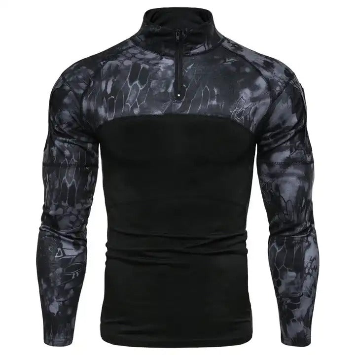 Herren Camouflage Stitching Casual T-Shirt Stehkragen Langarm Leichter Pullover | 1815-G11