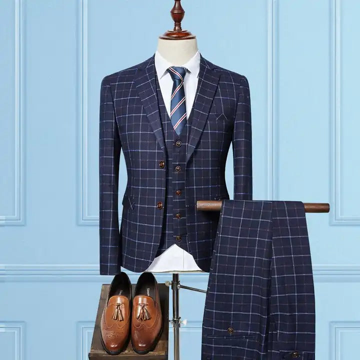 Formeller 3-teiliger Anzug im Retro-Karo-Tweed, einreihig, Slim Fit, Blazer, Weste und Hose, Business, Hochzeits- und Partykleid | 307