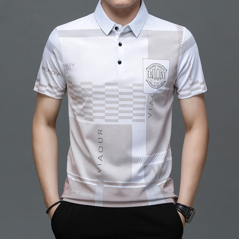 Herren Business Kurzarm Polokragen Baumwollhemd Solides besticktes Top T-Shirt | 104