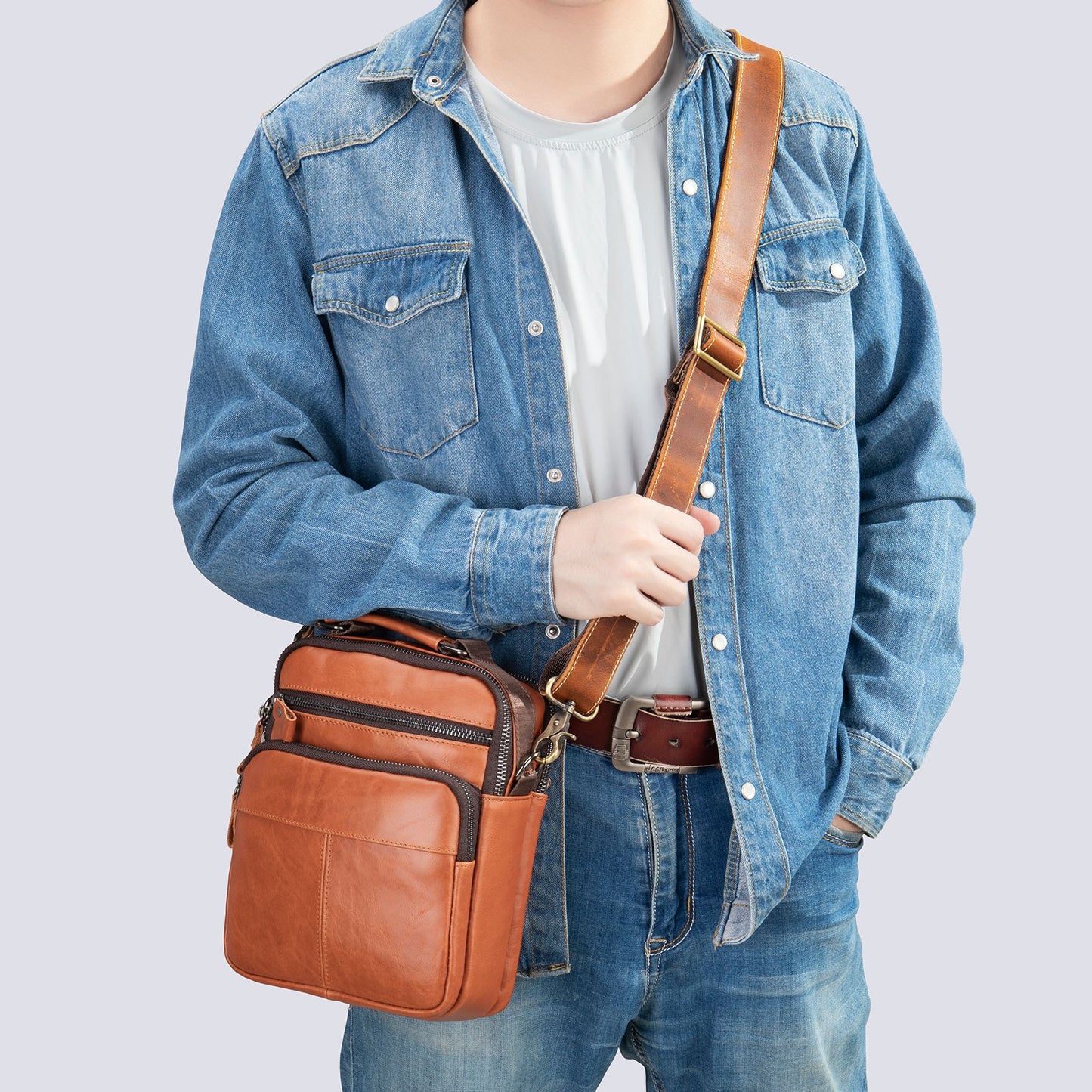 Taschengurt aus echtem Leder, verstellbar, Ersatz-Schultergurt, universelle Drehhaken für Messenger-Laptoptaschen | JD105