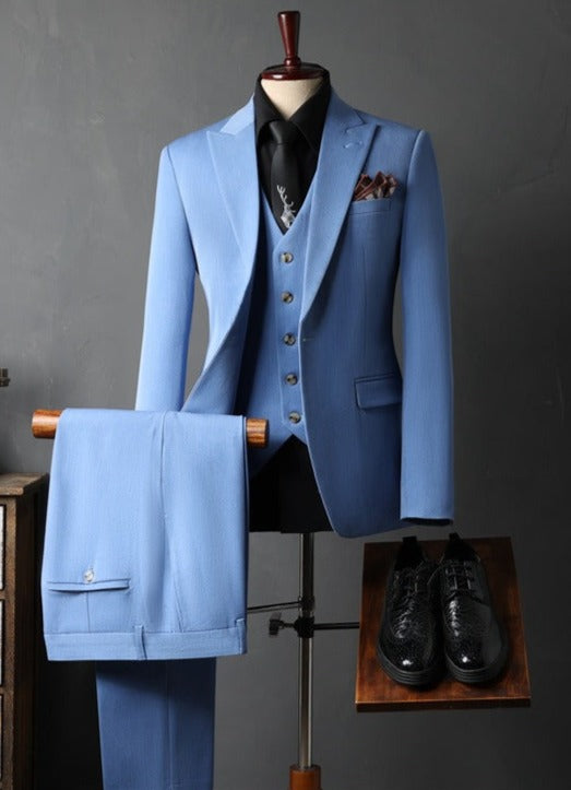 Herren Premium 3-teiliger Anzug Hochzeitskleid Business Smoking Smart Fit 3-teiliges Einreiher-Anzug-Set | S8018