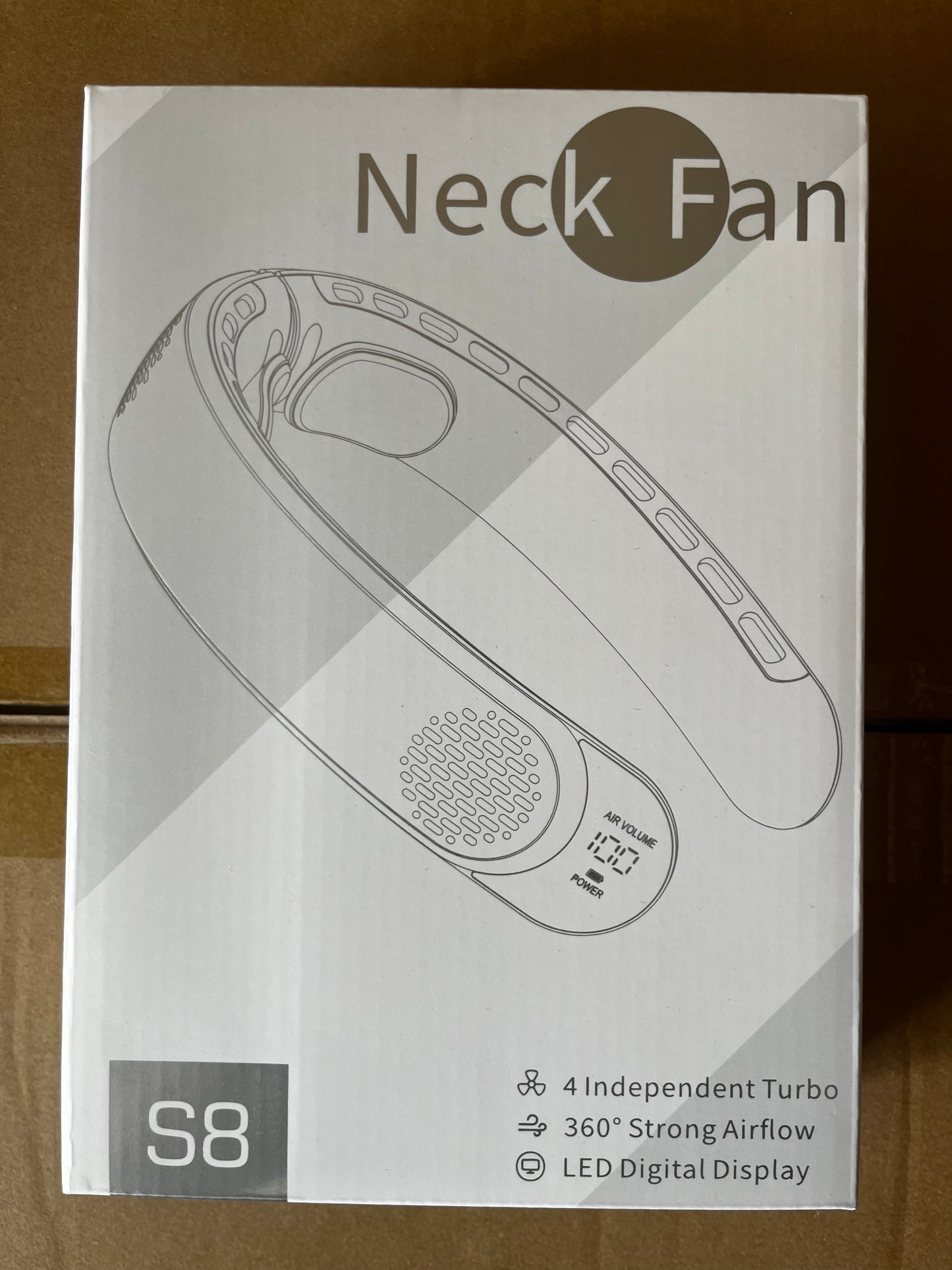 Tragbarer Nackenventilator mit 4 Turbo-Blättern, wiederaufladbar über USB, 360°-Kühlluftstrom | S8