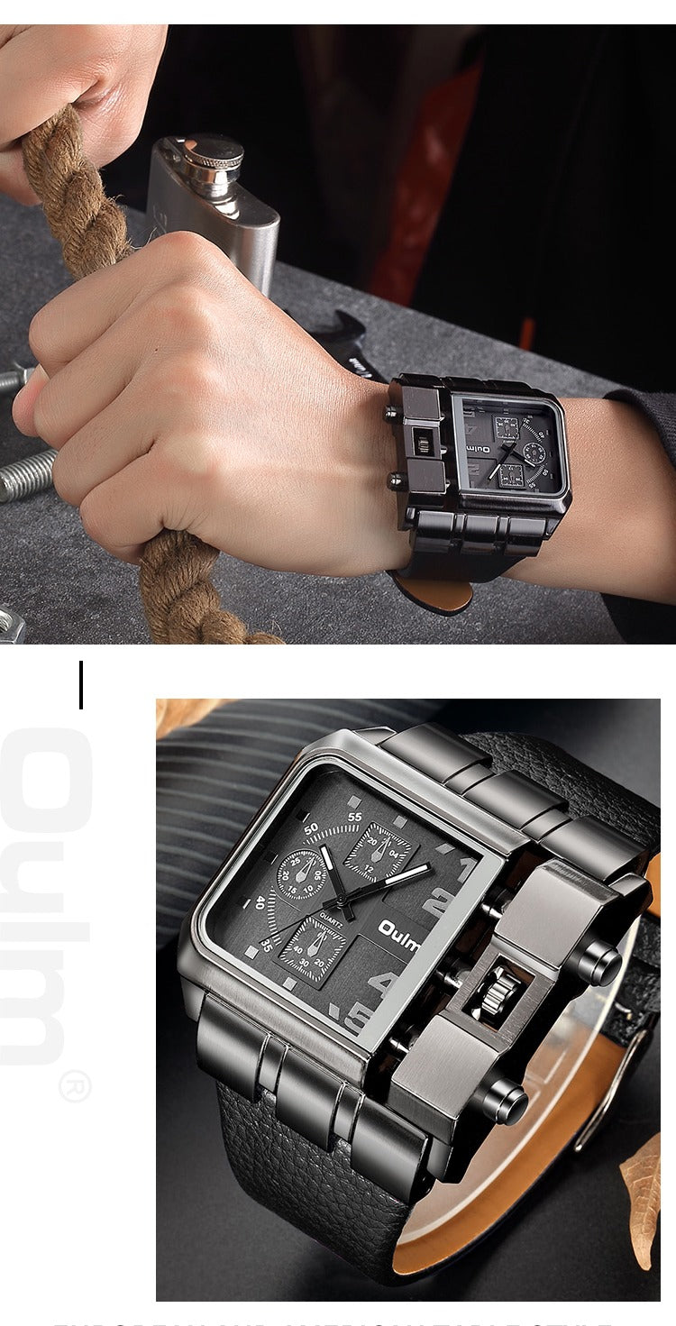 Herrenarmbanduhr Militär Armee Quadratisch Großes Zifferblatt Uhr Sport Lederarmband Quarzuhr | 3364