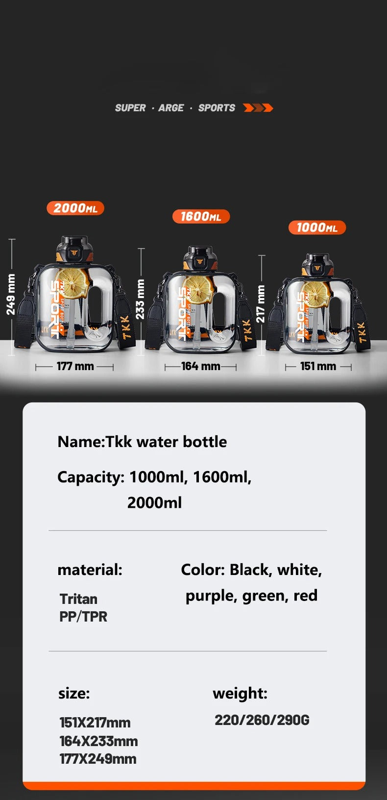 Sport-Wasserflasche TRITAN, großes Fassungsvermögen, hitzebeständig, für Outdoor-Reisen, Wasserkocher, Fitnessstudio, Fitnesskrüge | 1022