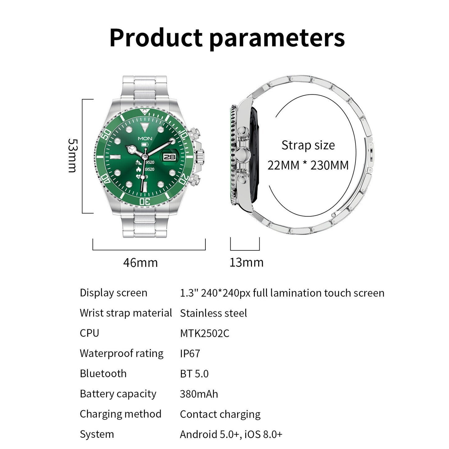 Herrenuhr Stahlarmband BT Call Smart Watch Rolex Style Business Sports Smart Watch | AW-12
