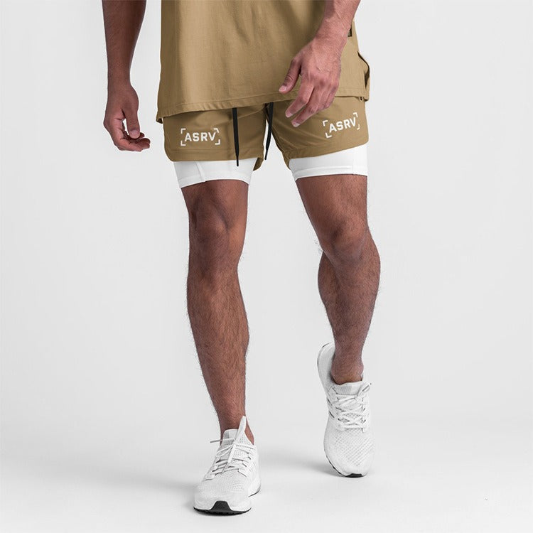 Neue Doppeldecker-Laufshorts Fitness Workout Bermuda Schnelltrocknende Kurze Hosen Unterteile | K-55