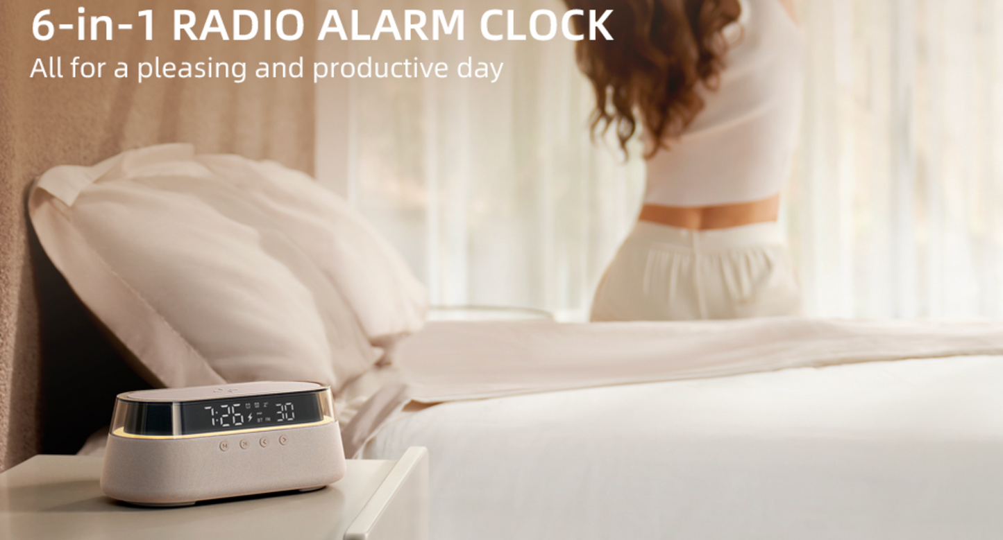 Nachttisch-Radiowecker mit kabellosem Laden und Nachtlicht Modernes All-in-One-Design | S39W