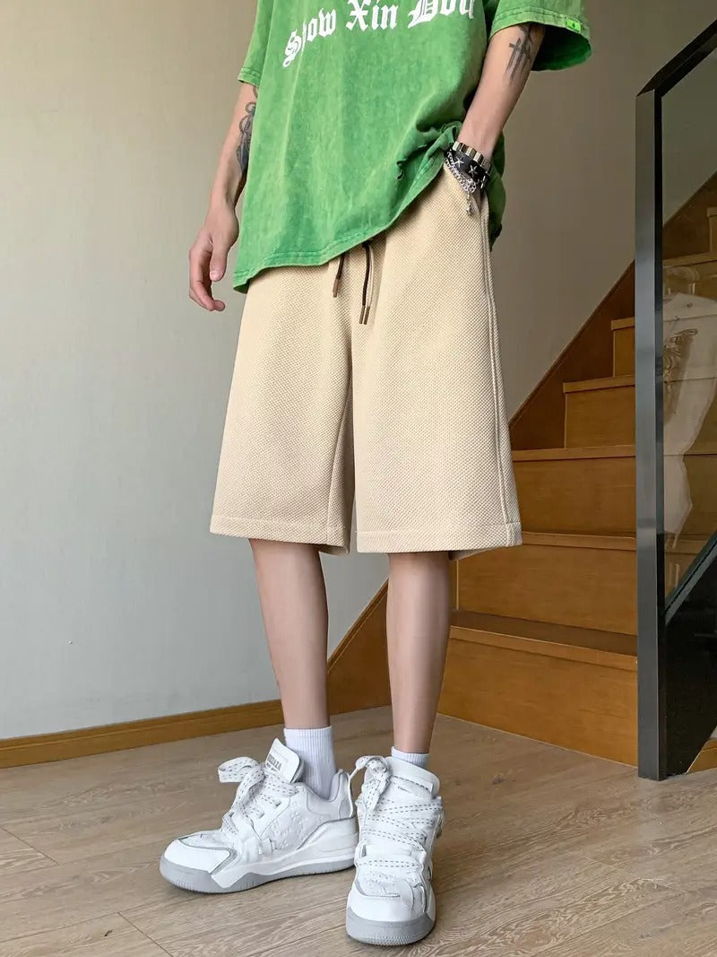 Leichte Lounge-Shorts aus Waffelstrick für Herren – Locker sitzende, schnelltrocknende Sportshorts mit Kordelzug in der Taille für den Sommer | DK34