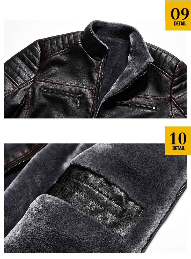 Winterlederjacke aus Europa und den USA, verdicktes Kunstpelz, Plüsch, Wärme, Retro-Simulation, Lederstrukturjacke | KH-209
