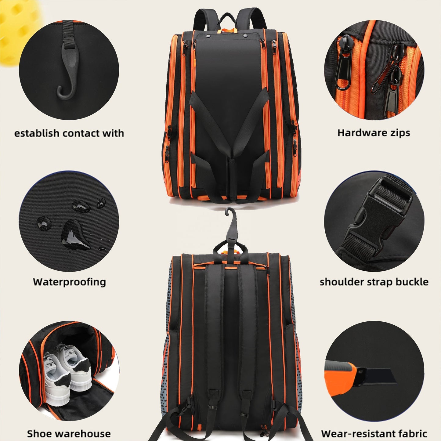 Großer Fitness- und Sportrucksack – Perfekt für Pickleball, Tennis, Camping und Wandern | 61-P2439