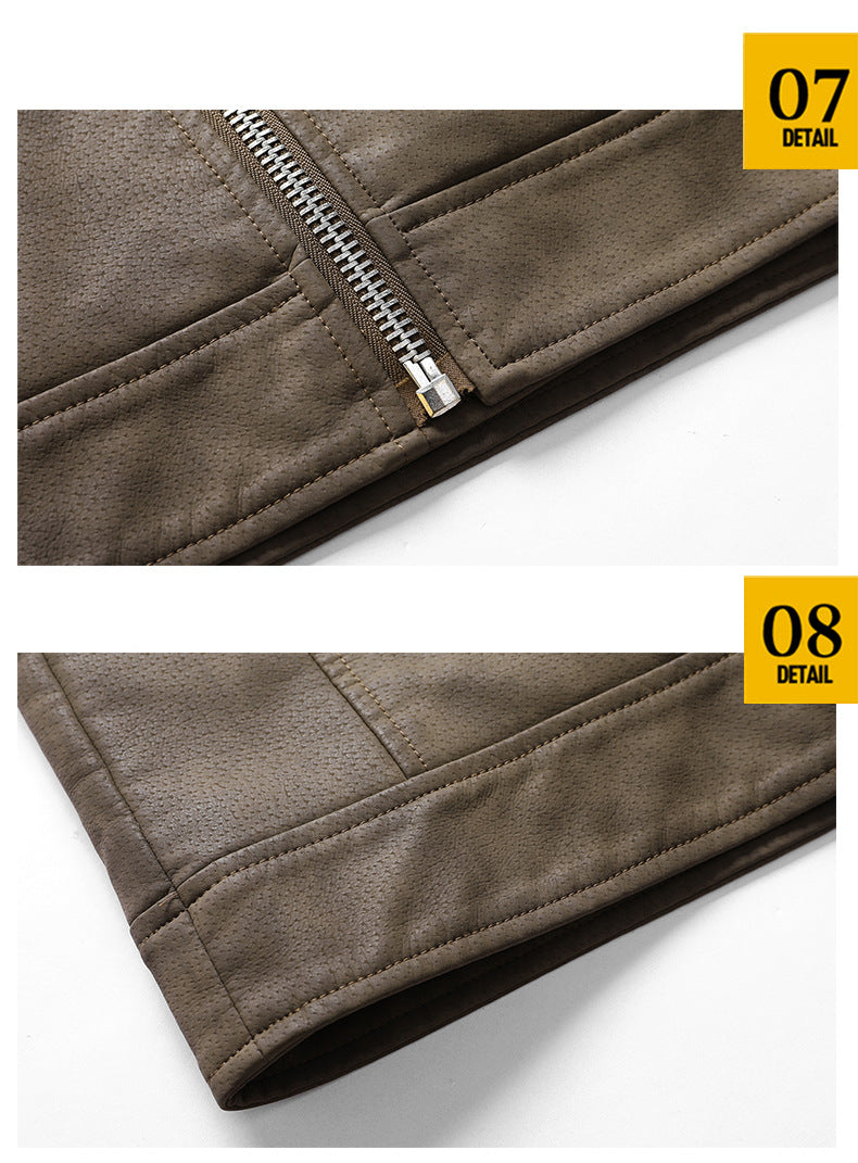 Herren PU-Lederjacke Gepolstertes Revers Schräges Revers Reißverschluss Koreanischer Stehkragen Jacke Blazer | KH-138