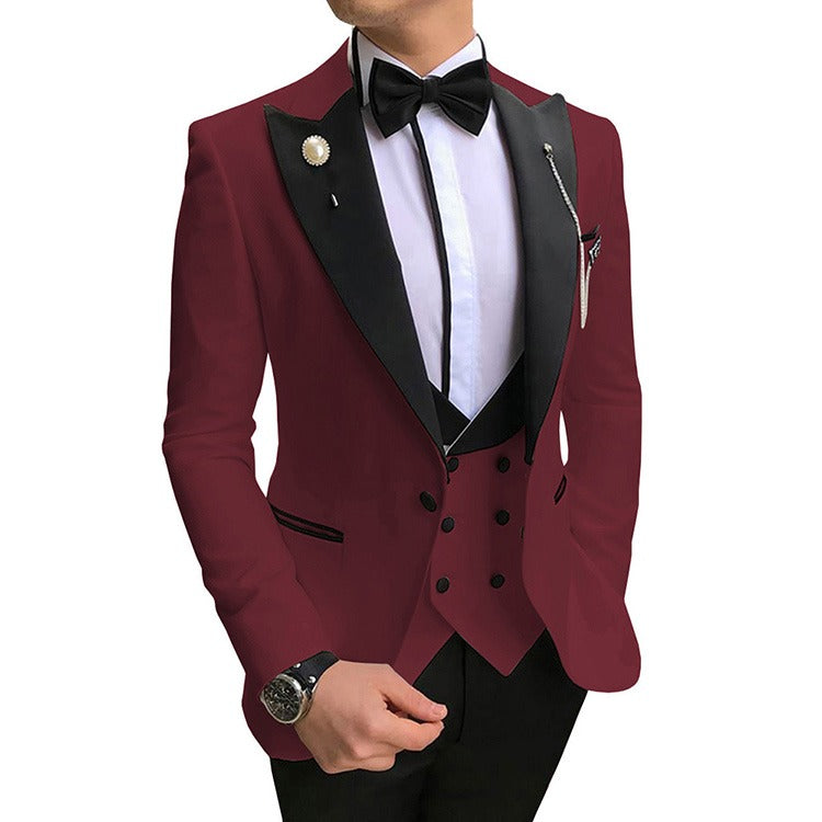 3-teiliger Slim Fit Herrenanzug Bräutigam Formelle Party Abschlussball & Hochzeit Smoking Blazer Jacke Hose & Weste