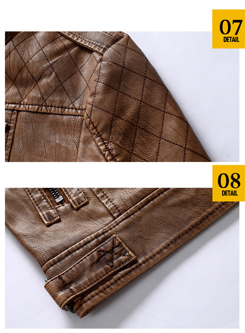 Lederjacke Herren Stehkragen Washed PU Lederjacke Nostalgie | 8899