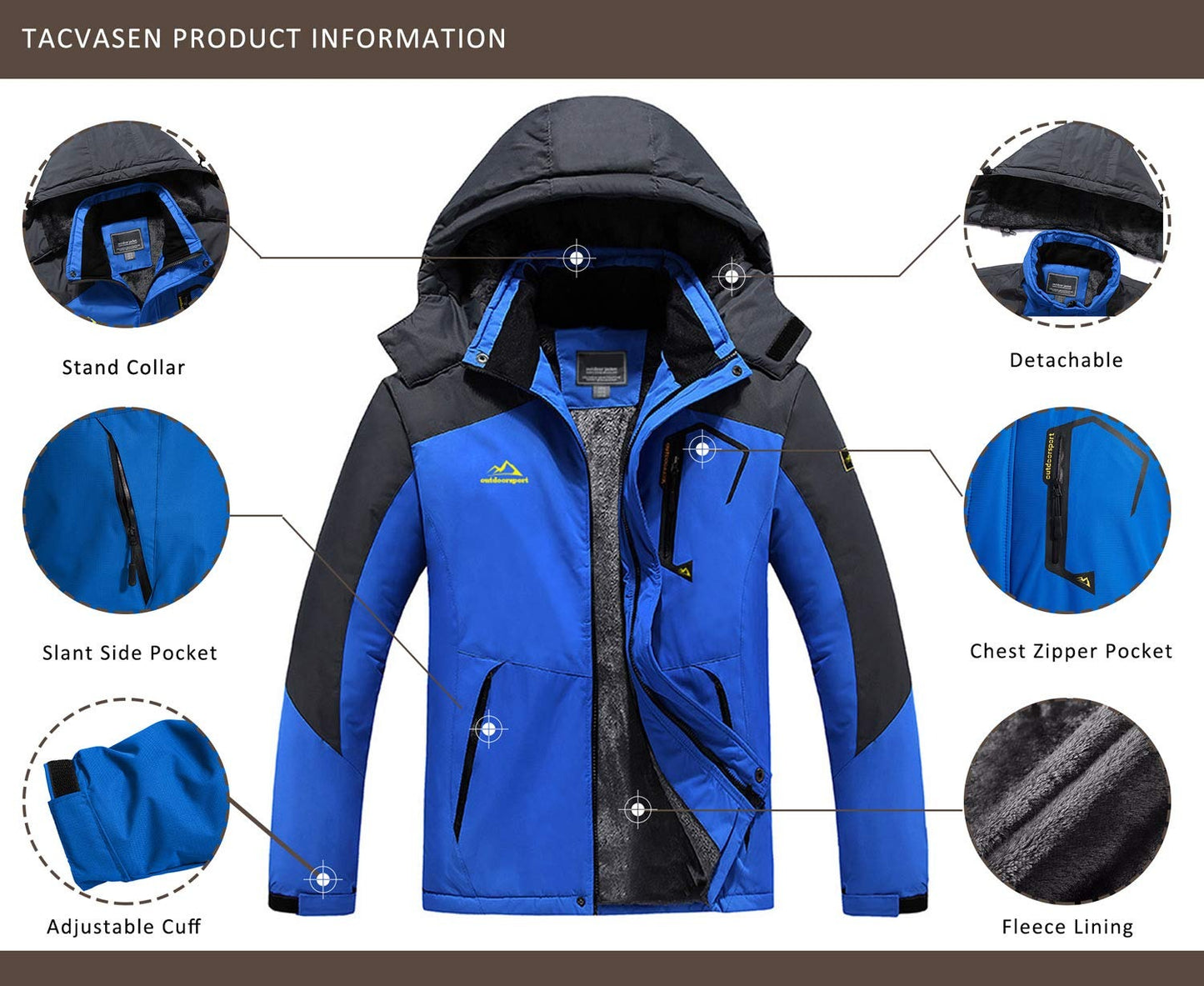 Wasserdichte Skijacke für den Winter, warme Fleecejacke für den Außenbereich, wasserabweisend, Windjacke, Kapuzenjacke, Übermantel | TJ153