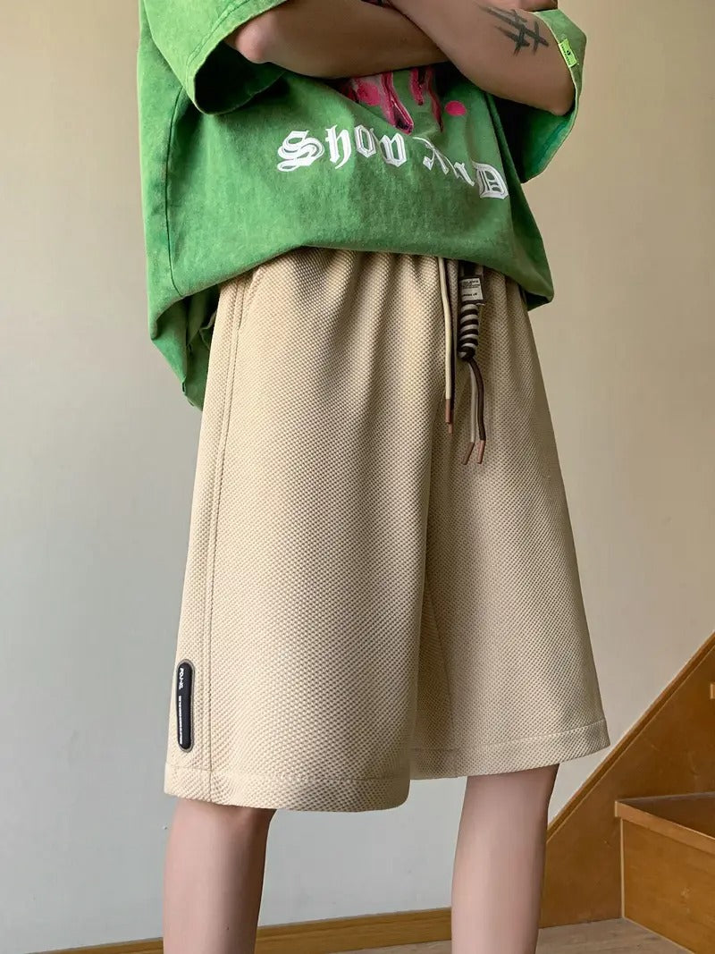 Leichte Lounge-Shorts aus Waffelstrick für Herren – Locker sitzende, schnelltrocknende Sportshorts mit Kordelzug in der Taille für den Sommer | DK34