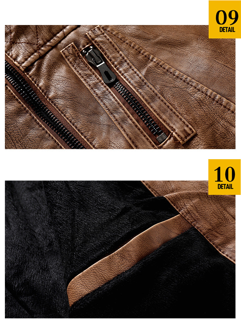 Lederjacke Herren Stehkragen Washed PU Lederjacke Nostalgie | 8899