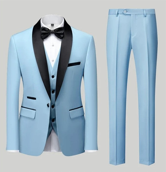 3-teiliger Herrenanzug, Smart Fit, formelles Business-Hochzeits-Smoking-Set, Blazer, Weste und Hose | Erhältlich in 11 Farben