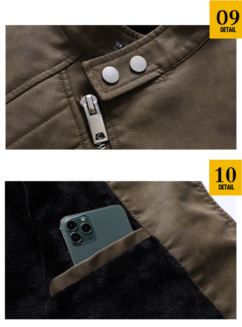 Herren PU-Lederjacke Gepolstertes Revers Schräges Revers Reißverschluss Koreanischer Stehkragen Jacke Blazer | KH-138