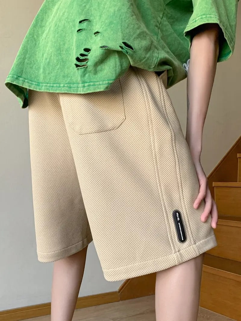 Leichte Lounge-Shorts aus Waffelstrick für Herren – Locker sitzende, schnelltrocknende Sportshorts mit Kordelzug in der Taille für den Sommer | DK34
