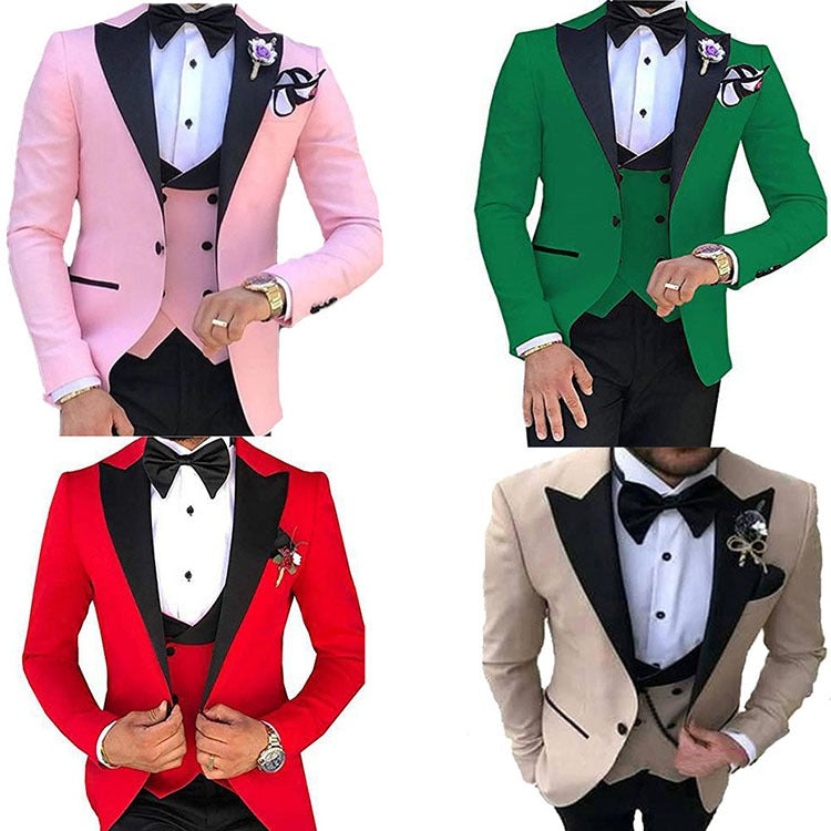 3-teiliger Slim Fit Herrenanzug Bräutigam Formelle Party Abschlussball & Hochzeit Smoking Blazer Jacke Hose & Weste