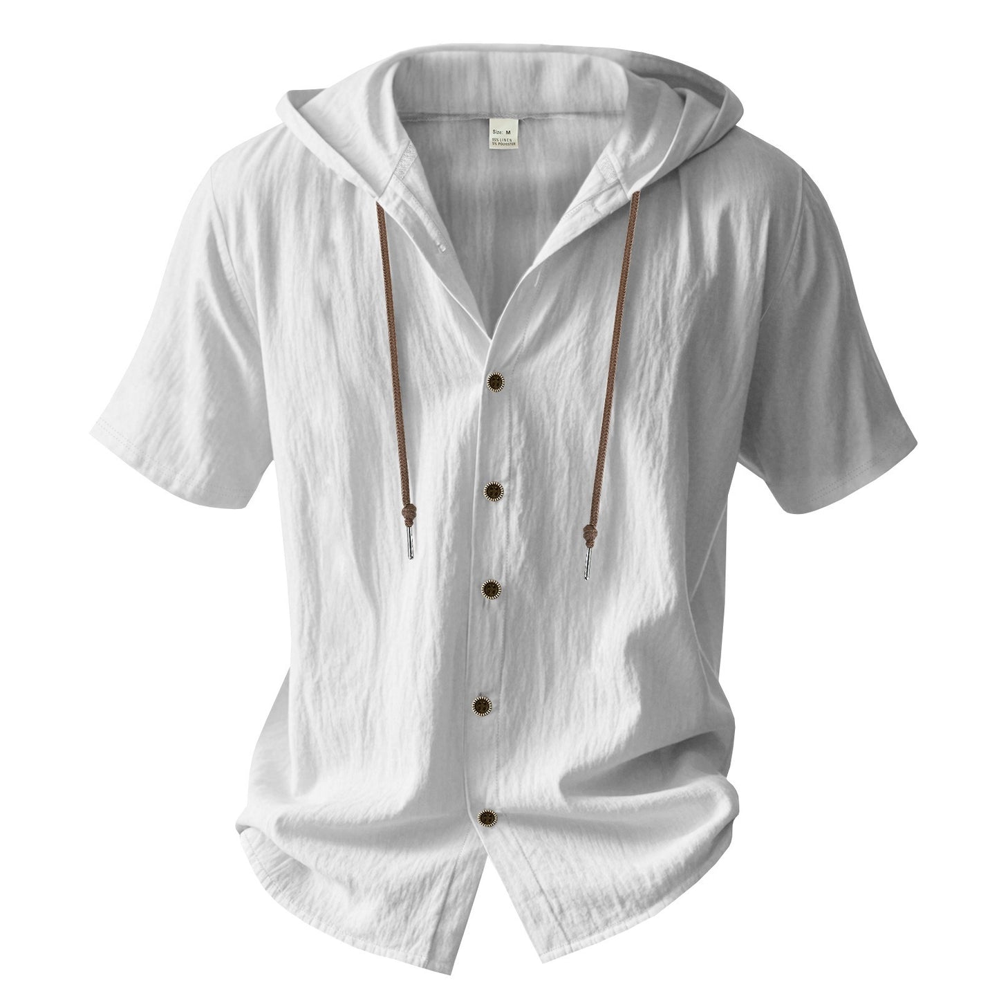 Herren Oversized Leinen Kapuzenhemd – Kurzarm Amekaji Casual Sommer Overshirt | 2455C