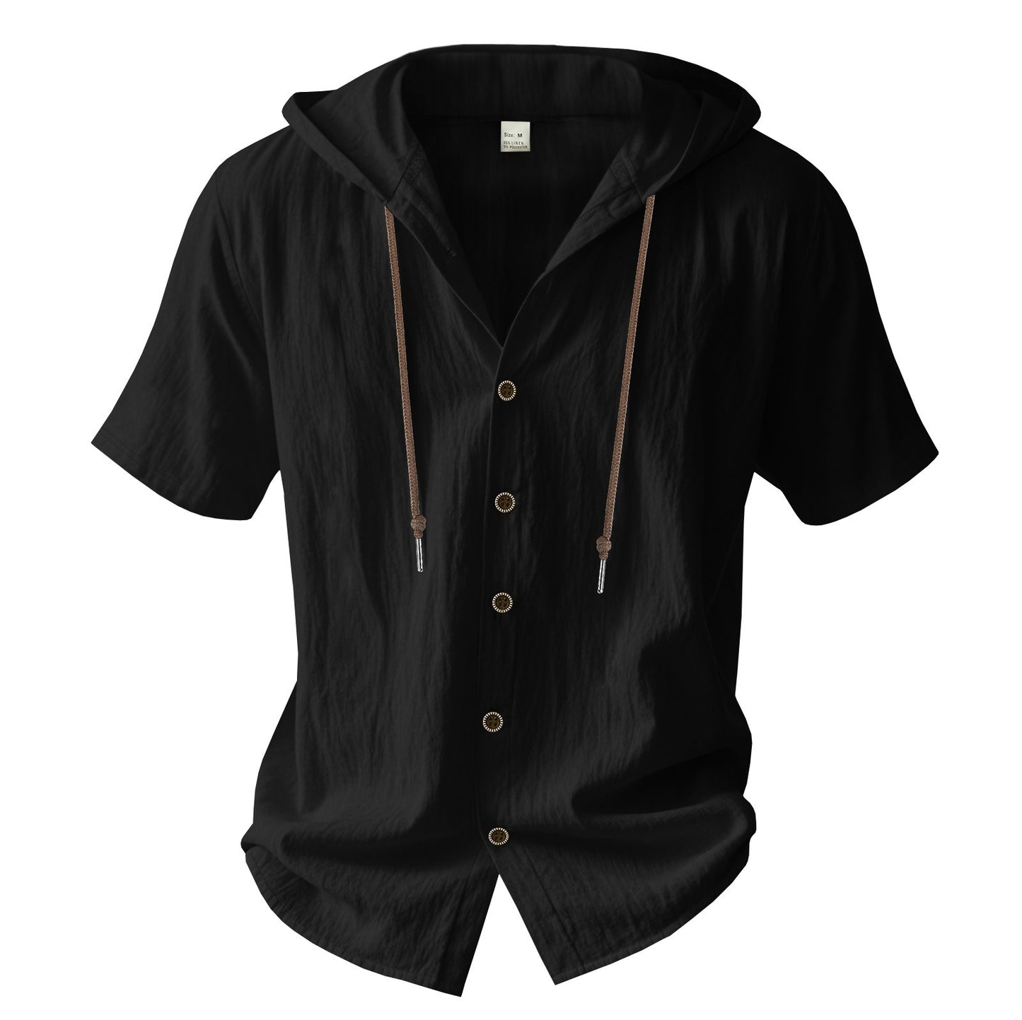 Herren Oversized Leinen Kapuzenhemd – Kurzarm Amekaji Casual Sommer Overshirt | 2455C