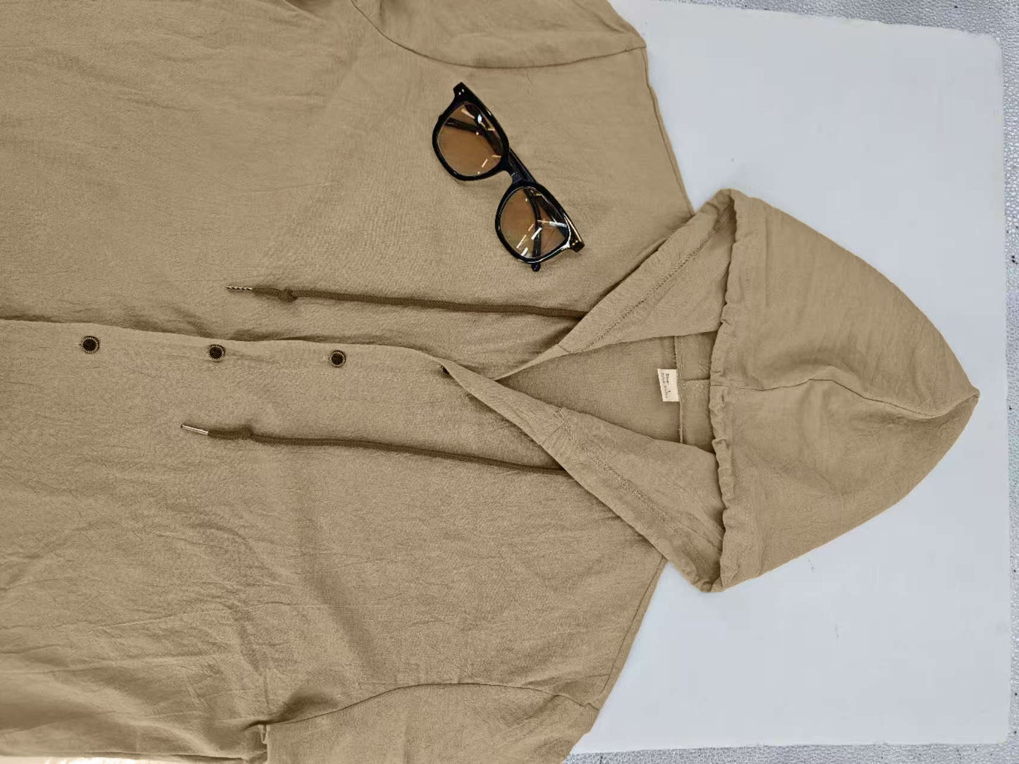 Herren Oversized Leinen Kapuzenhemd – Kurzarm Amekaji Casual Sommer Overshirt | 2455C