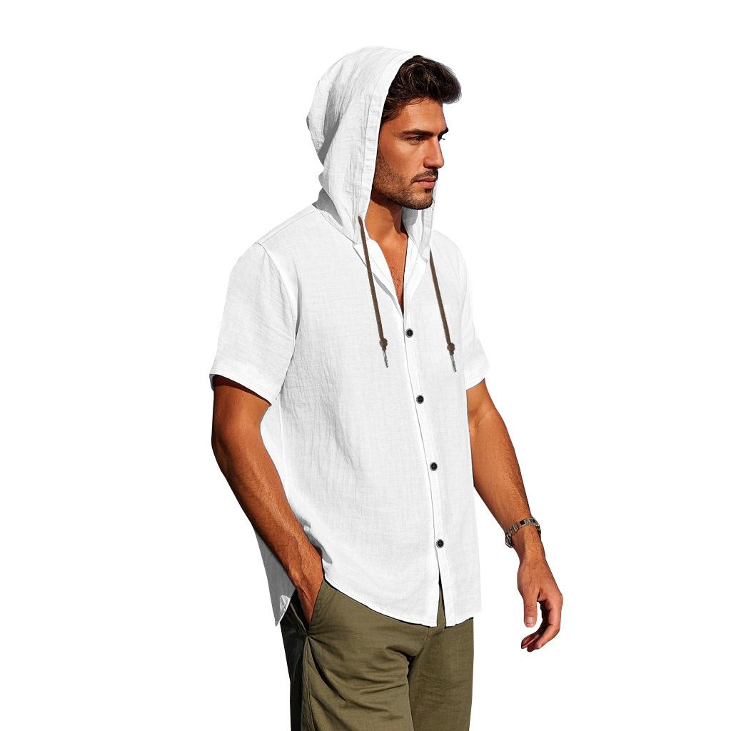 Herren Oversized Leinen Kapuzenhemd – Kurzarm Amekaji Casual Sommer Overshirt | 2455C