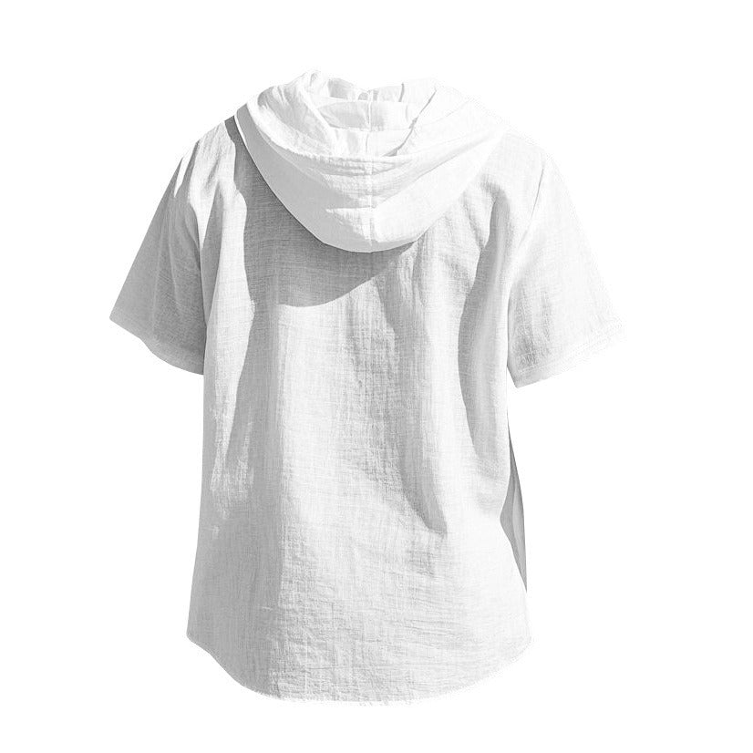 Herren Oversized Leinen Kapuzenhemd – Kurzarm Amekaji Casual Sommer Overshirt | 2455C