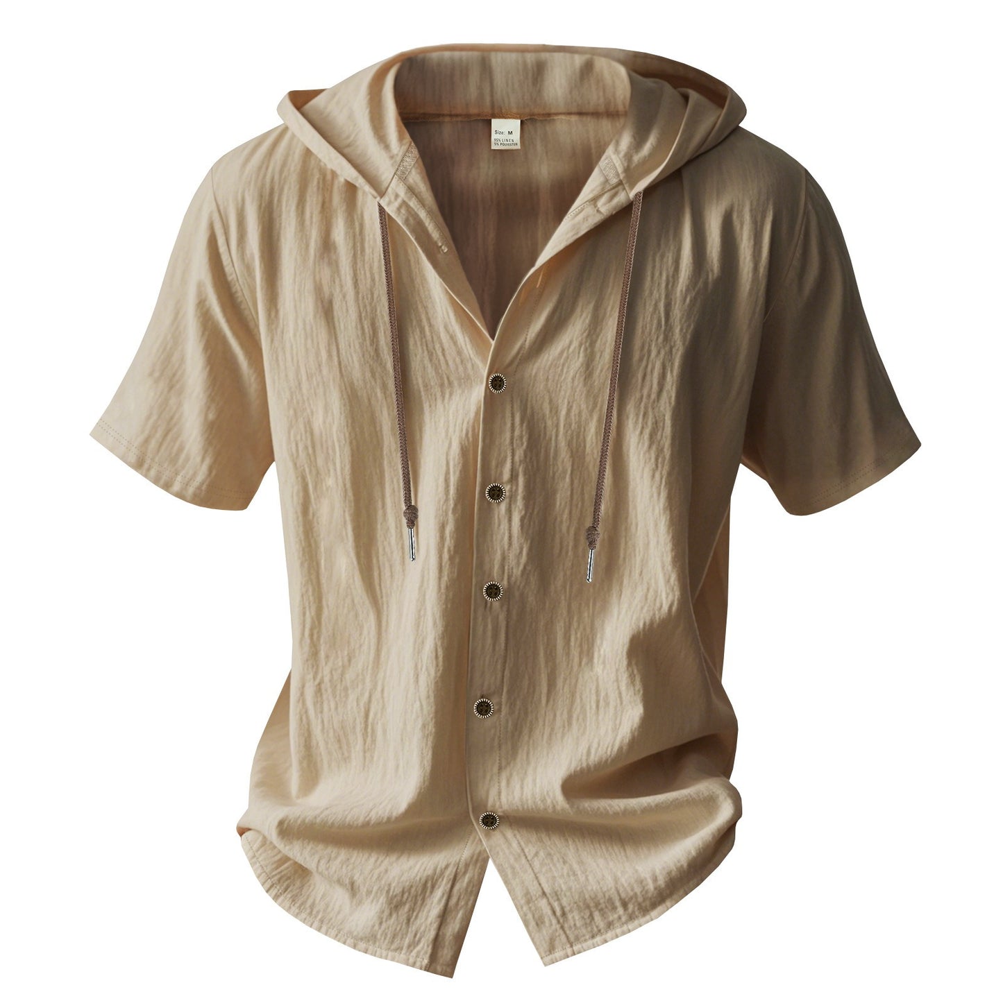 Herren Oversized Leinen Kapuzenhemd – Kurzarm Amekaji Casual Sommer Overshirt | 2455C