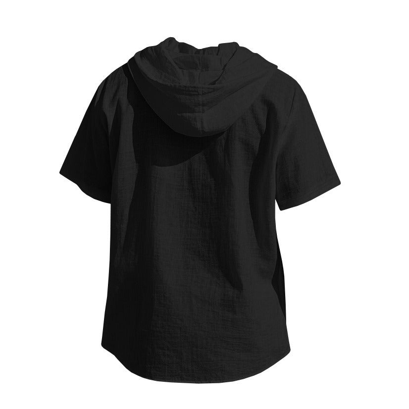 Herren Oversized Leinen Kapuzenhemd – Kurzarm Amekaji Casual Sommer Overshirt | 2455C