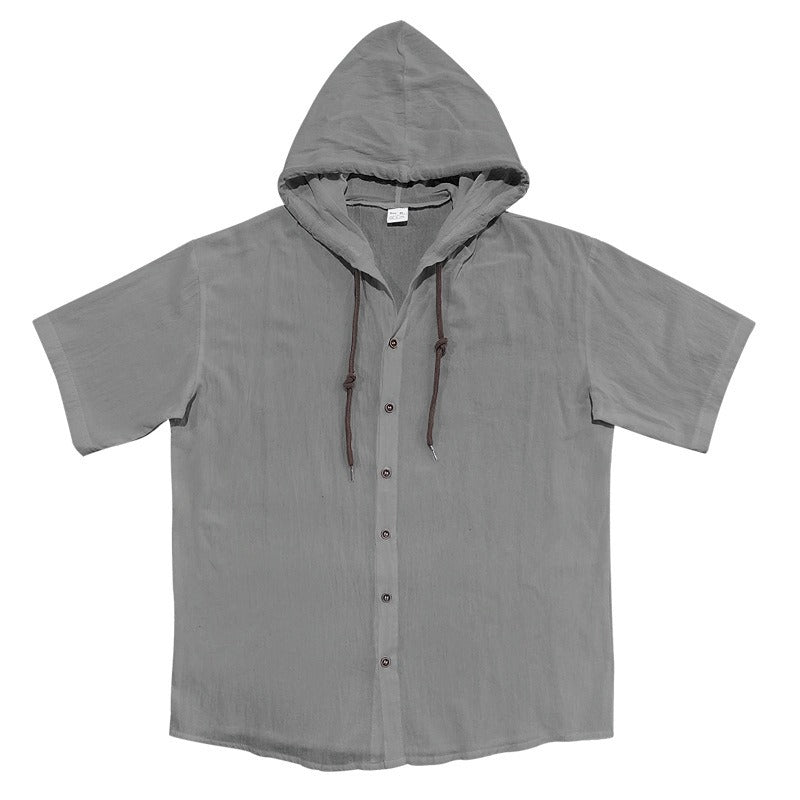 Herren Oversized Leinen Kapuzenhemd – Kurzarm Amekaji Casual Sommer Overshirt | 2455C