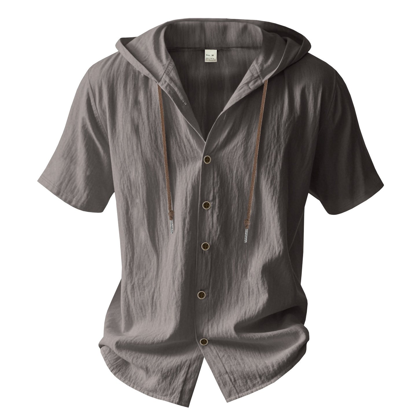 Herren Oversized Leinen Kapuzenhemd – Kurzarm Amekaji Casual Sommer Overshirt | 2455C