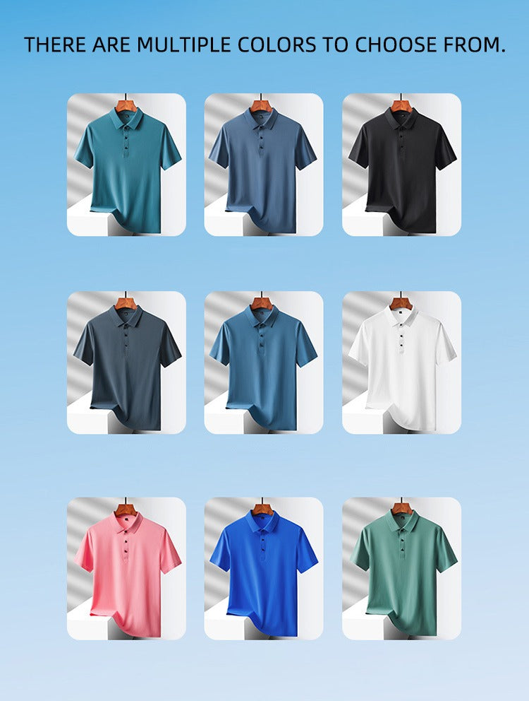 Herren Sommer Nahtloses T-Shirt Aus Eisseide Einfarbig Kurzarm Lässiges Stretch-Poloshirt | Y678