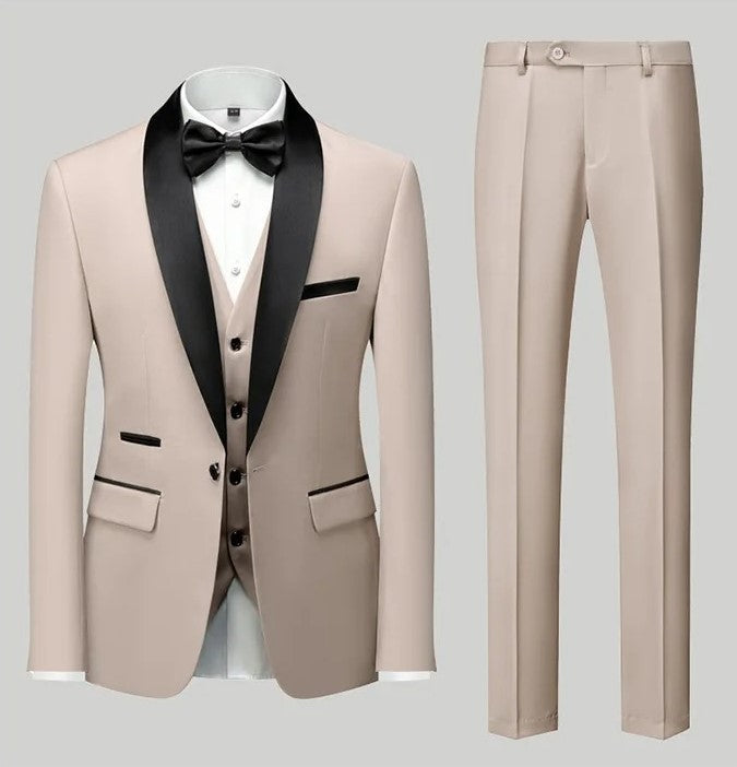 3-teiliger Herrenanzug, Smart Fit, formelles Business-Hochzeits-Smoking-Set, Blazer, Weste und Hose | Erhältlich in 11 Farben