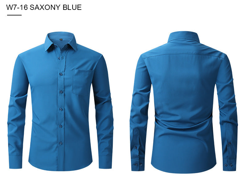 Herren Elastizität Formelles Hemd Langarm Hochzeit Slim Fit Bügelfreie Hemden Top | W7