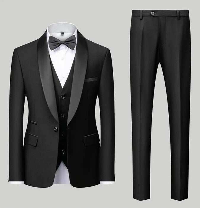 3-teiliger Herrenanzug, Smart Fit, formelles Business-Hochzeits-Smoking-Set, Blazer, Weste und Hose | Erhältlich in 11 Farben