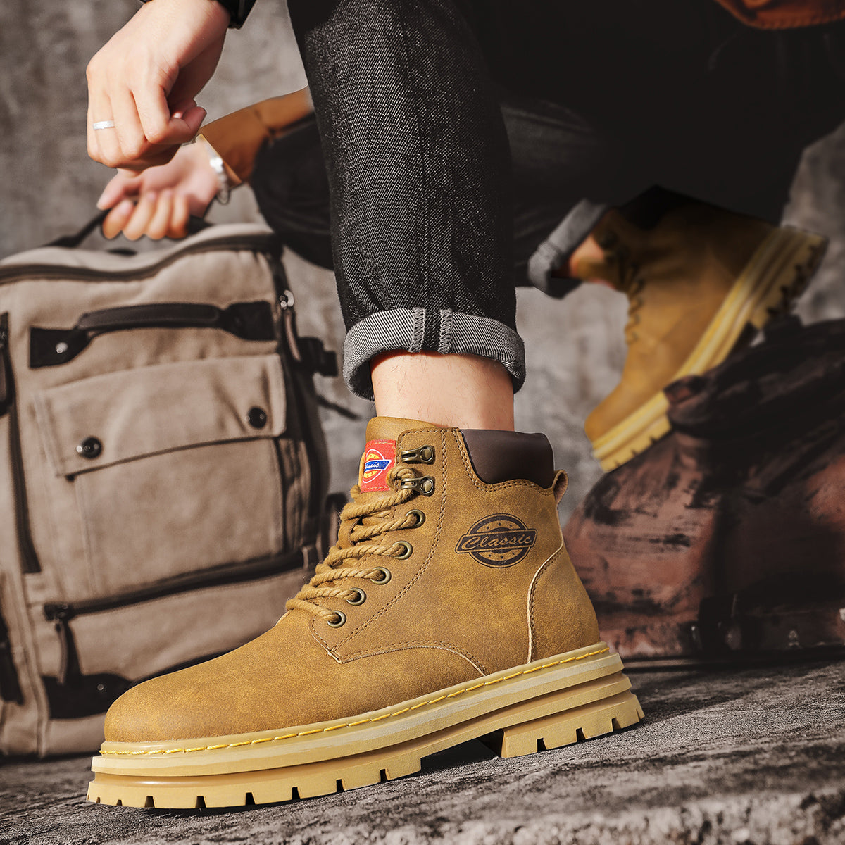 Herren-Lederstiefel im britischen Stil, High-Top-Arbeitskleidung, Freizeitschuhe | 6005