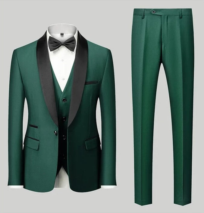 3-teiliger Herrenanzug, Smart Fit, formelles Business-Hochzeits-Smoking-Set, Blazer, Weste und Hose | Erhältlich in 11 Farben