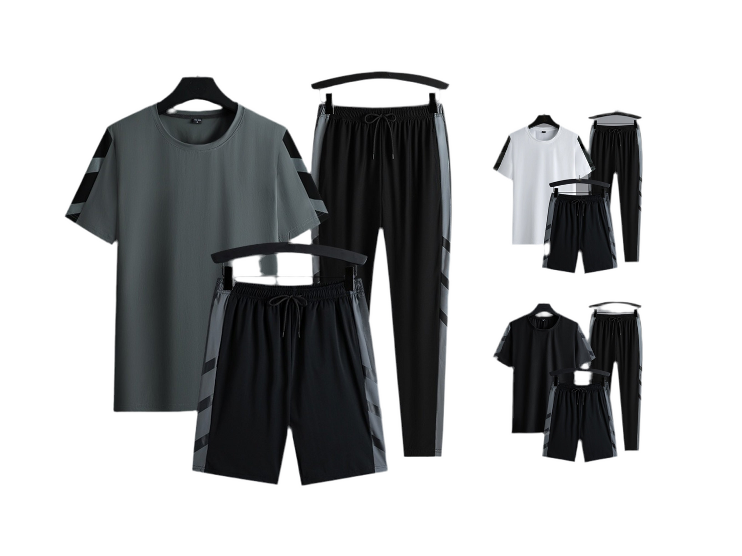 Herren-Set Kleidung 3-teilig T-Shirt Kurzarm Einfarbig Sommer-Sets | 1083