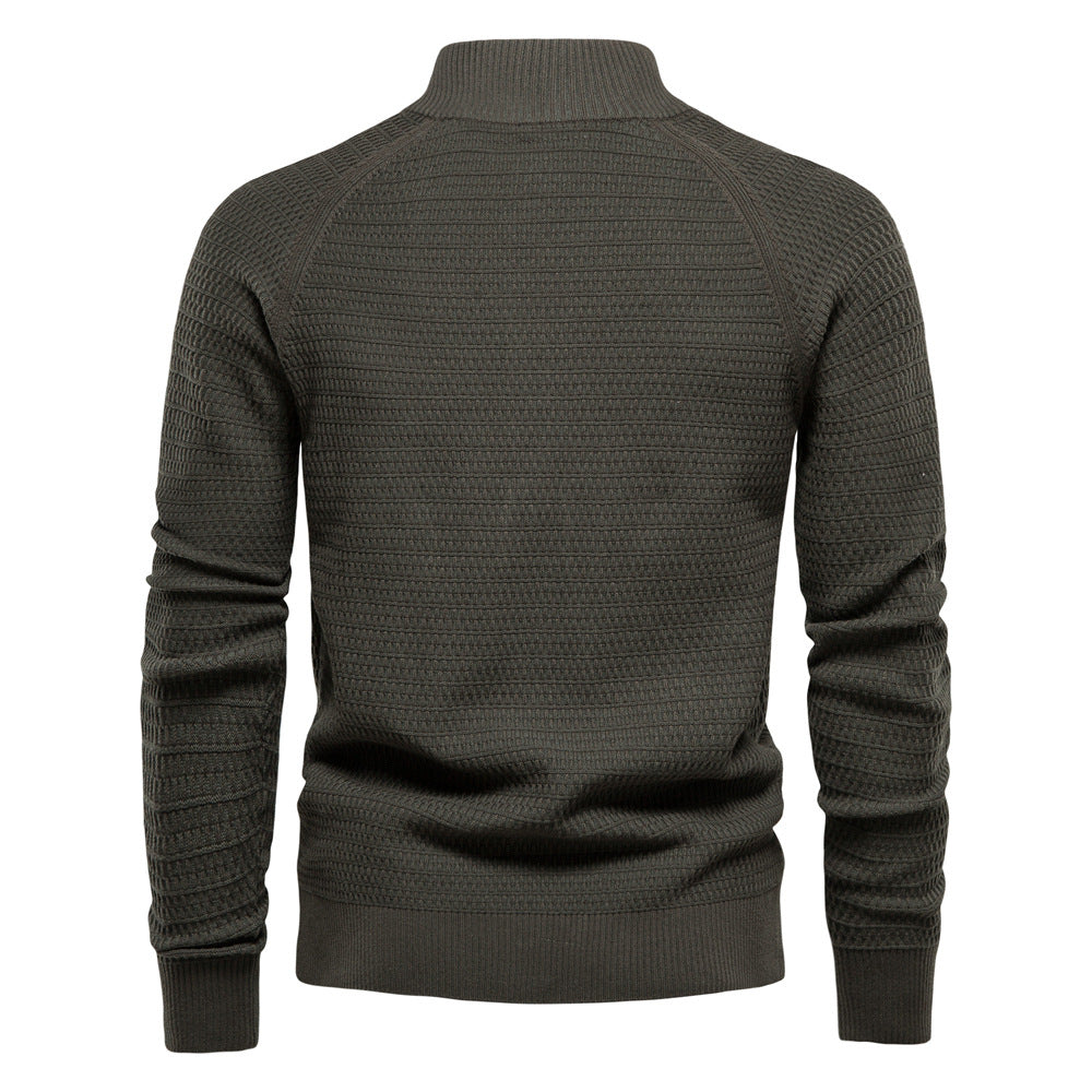 Herren Winter-Cardigan mit durchgehendem Reißverschluss – Strickoberteil aus hochelastischer Baumwolle mit Stehkragen | Y324