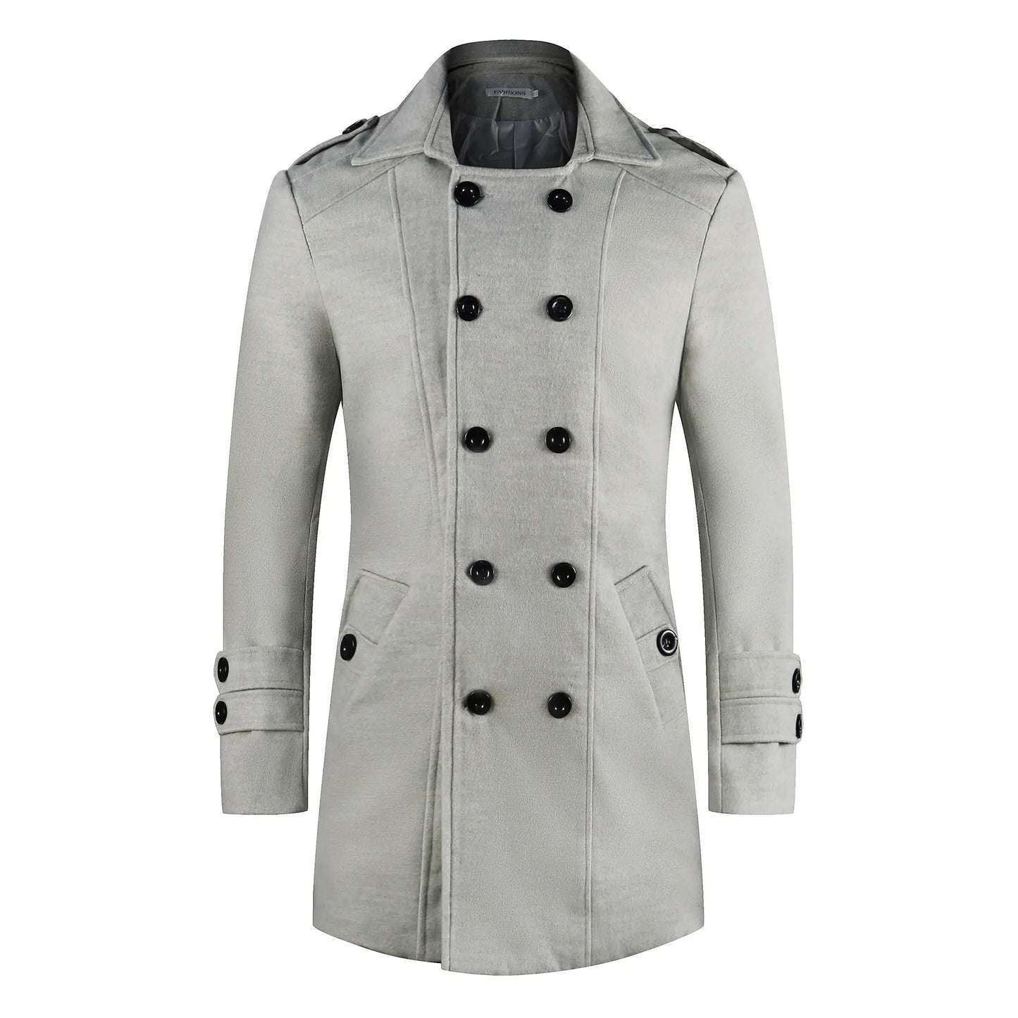 Herren Zweireihiger Wollmantel Mittellang Schmaler Trenchcoat | 3013