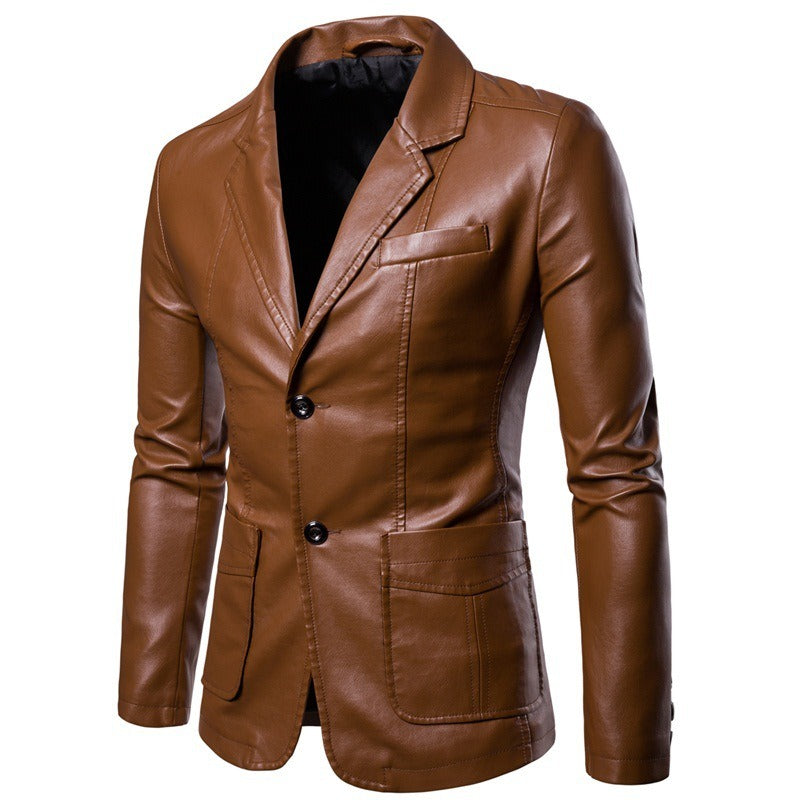 Herrenanzug Lederjacke Casual Classic Business Motorrad PU Leder Blazer Mantel | 1412