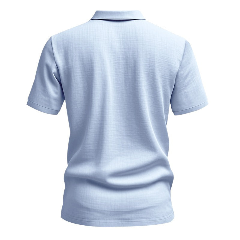 Herren-Poloshirt aus Leinen im britischen Gentleman-Stil, lockere Passform, Sommer, kurze Ärmel | YHBKCS-20