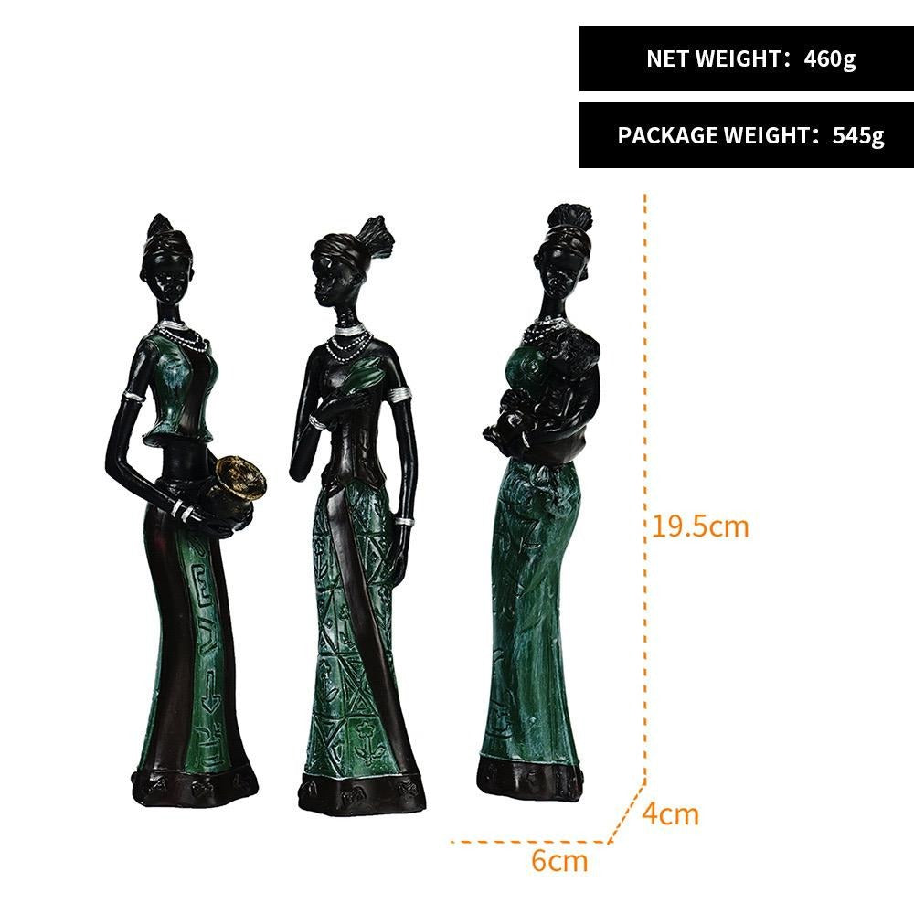 Heimdekor-Bastelset aus Kunstharz, 3-teilig, afrikanische Damenfigur, Statuen, dekorative Sammlerstücke | RRW001